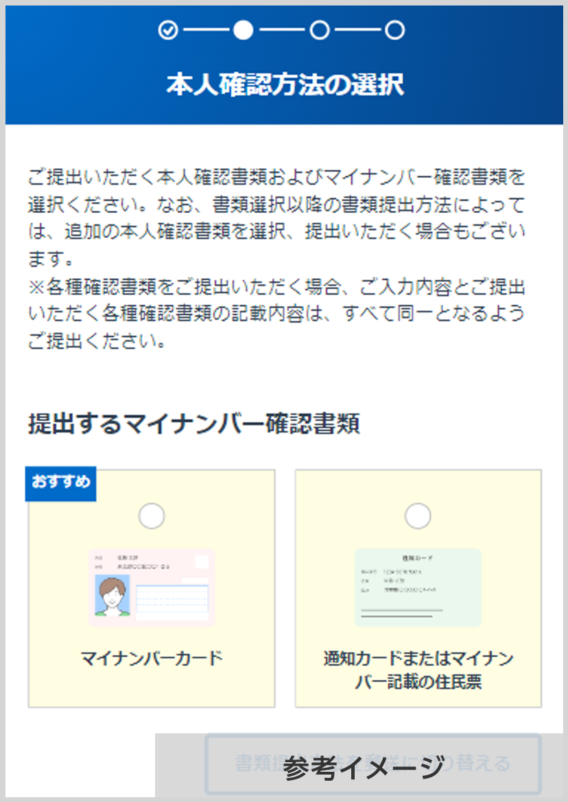 SBI証券 本人確認方法の選択画面